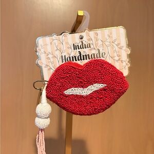 Red Beaded Lip-Shaped pouch